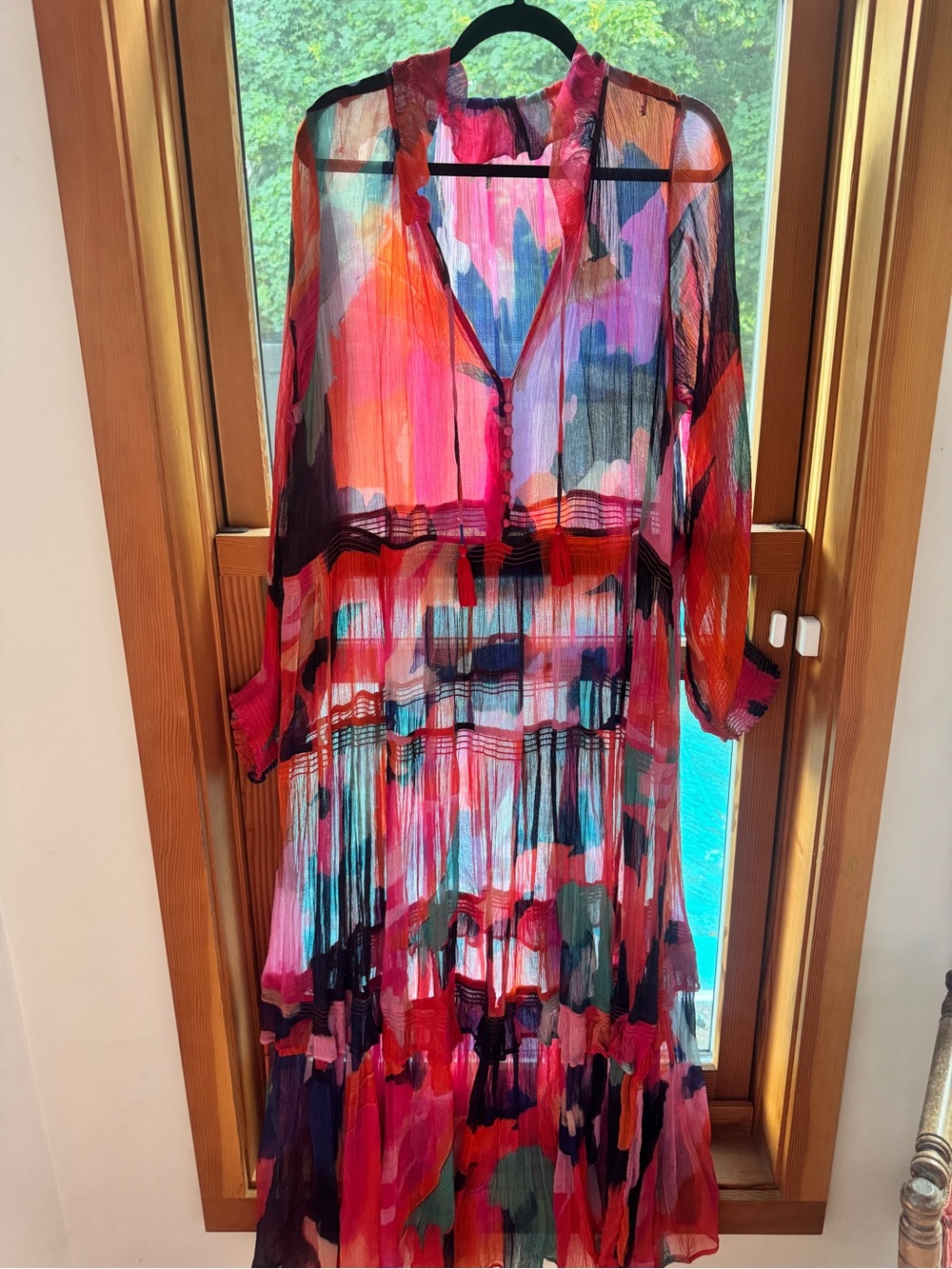 Anthropologie Abstract Brushstroke Maxi Dress in Red, Pink & Blue - Picture 2 of 4